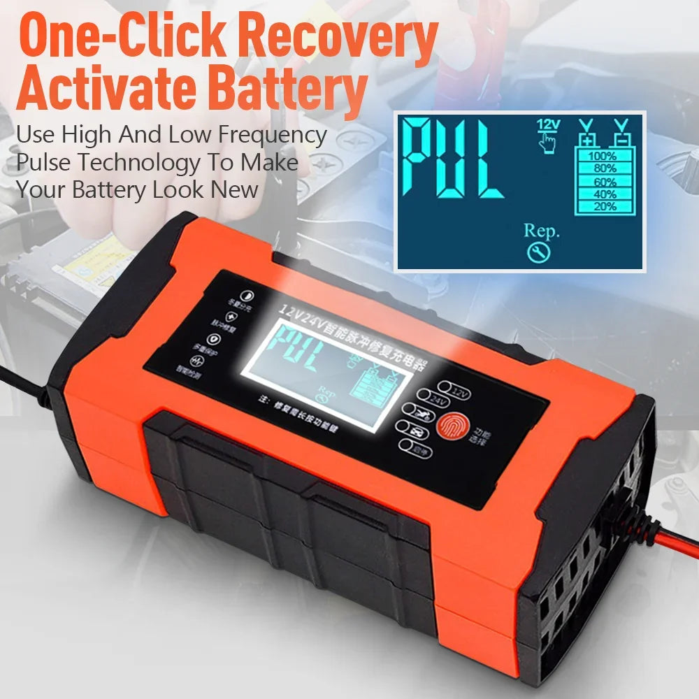 Car Battery Charger 12V 10A Pulse Repair LCD Display Smart Fast Charge Car and Motorcycle Battery Charging Device Car Accesorry