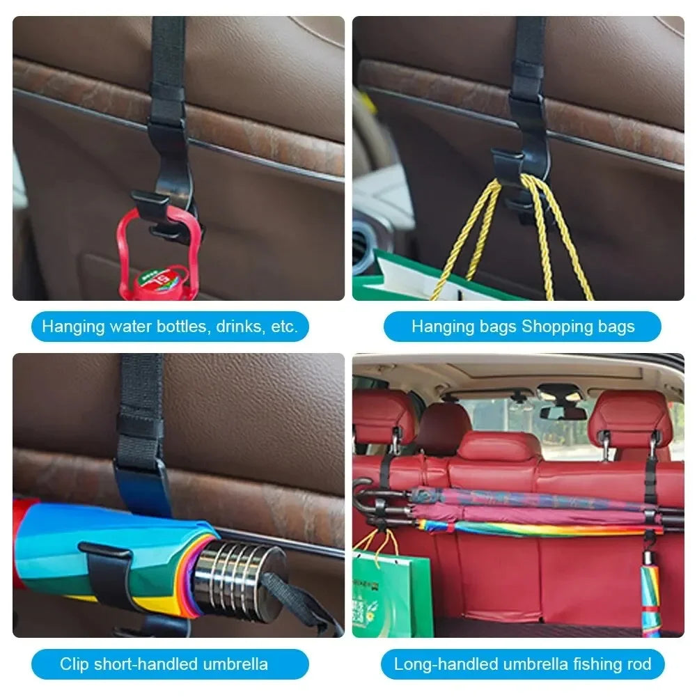 2Pcs Adjustable Car Rear Headrest Hook Holder Multifunctional Umbrella Trunk Mount Auto Interior Accessory for Vehicle Back Seat