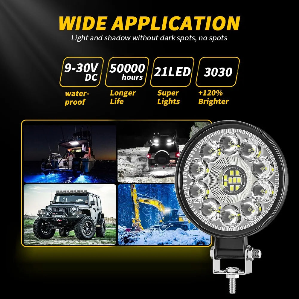 Car LED Work Light Private Model 3 Inch Round 21LED Floodlight Auxiliary Light Off-road Vehicle Modification Light
