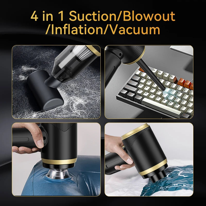 Cordless Car Vacuum Cleaner 51000RPM Strong Suction,4-in1 Blower/Dust Extractor,AI Power Saving,USB Rechargeable,Compact for Car