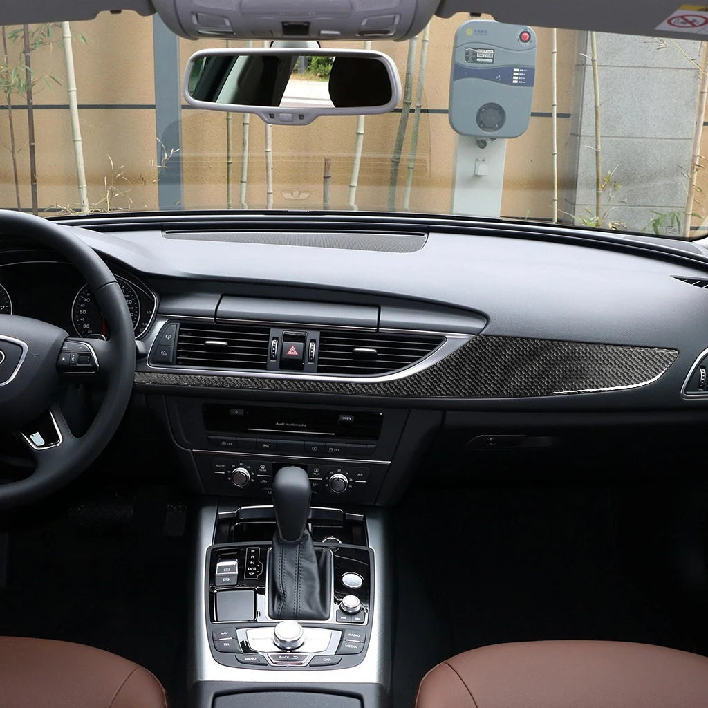 Accesorios de fibra de carbono para Audi A6 C7, modificación interior del salpicadero del coche, tira decorativa para copiloto, pegatina embellecedora