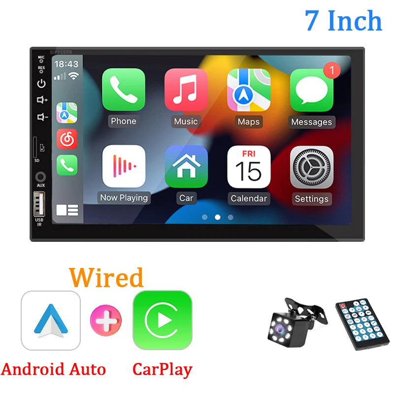 7“ Car Radio 1 Din Multimedia Player With Android Auto Carplay HD Touch Screen FM AUX Input Bluetooth MirrorLink Autoradio