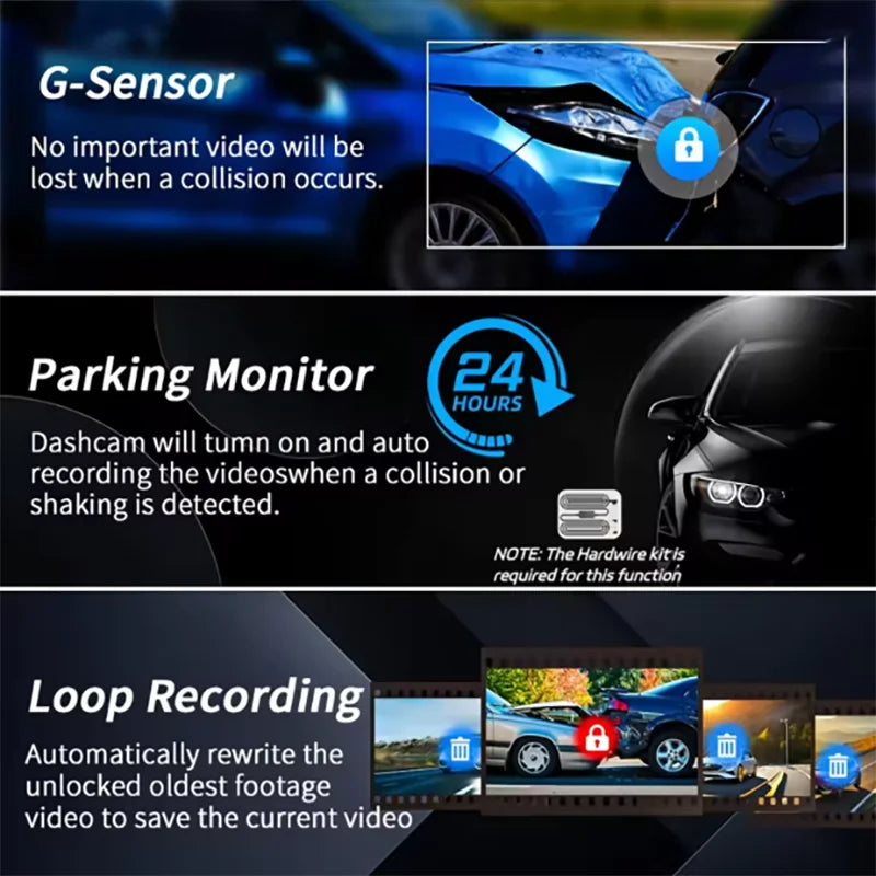 3/4 Channel Car Dash Cam Black Box WiFi Driving Camera FHD 1080P Front Left Right Rear Night Vision Loop Recording Hardwireki