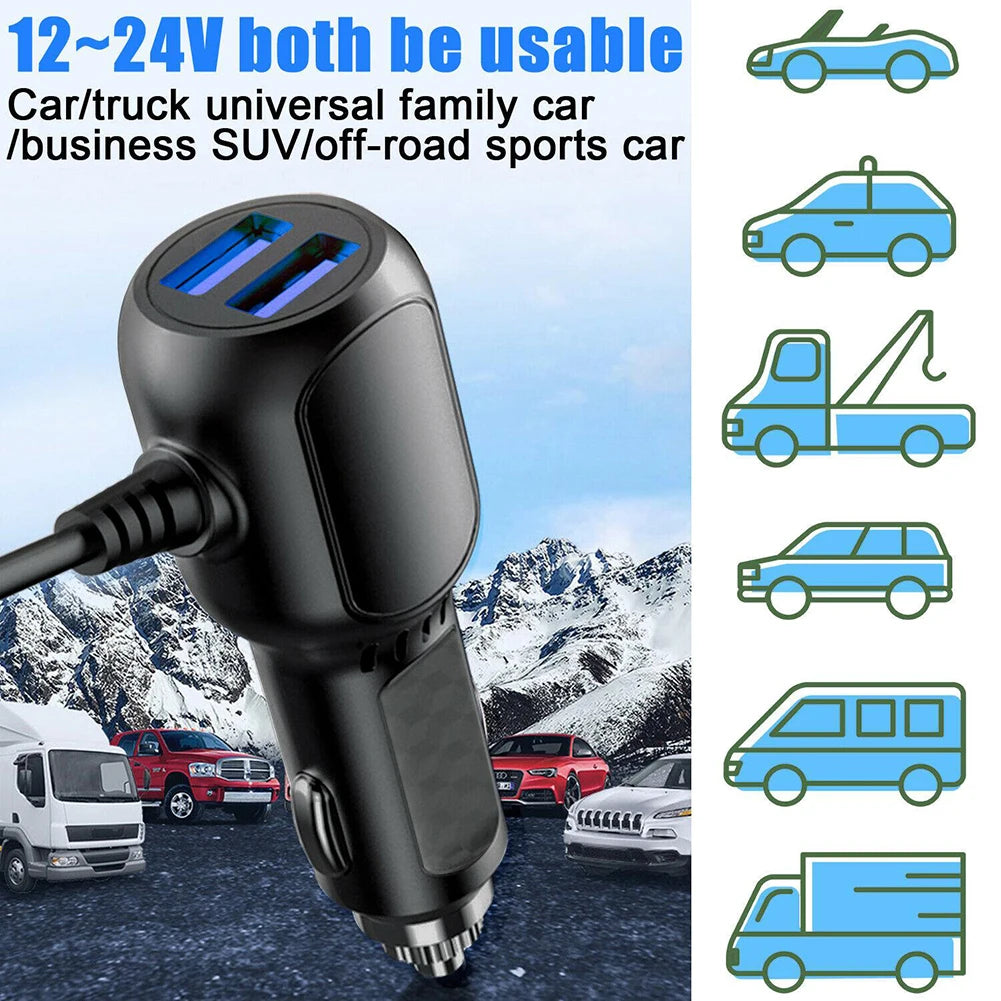 Car GPS Charger Car Driving Recorder Power Cord Dual USB 2 In 1 Multi-function Car Charger 11.5ft Power Cord Supply