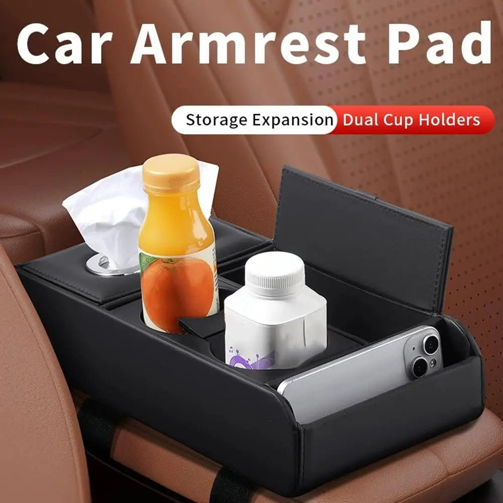 Car Armrest Box Organizer Luxury Storage Tray with Cup Holder Tissue Box Multifunction Center Console Accessories Auto Interior