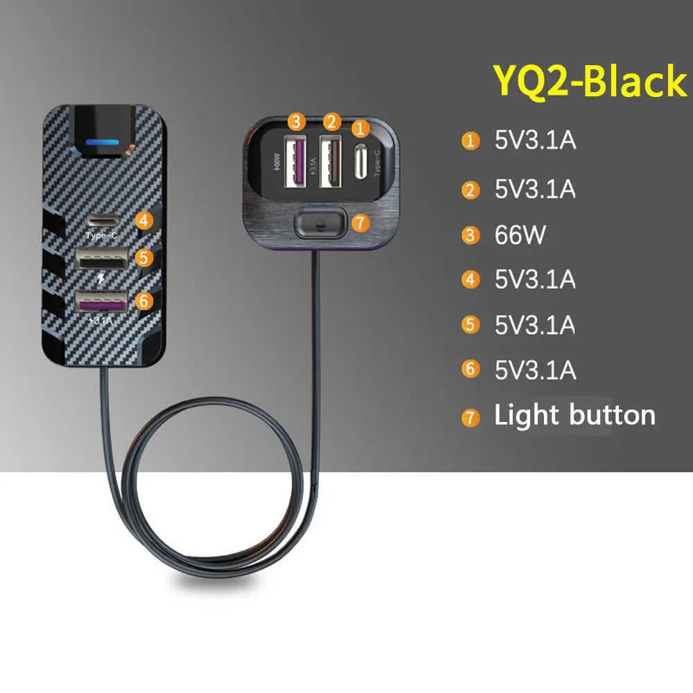 Car Charger 66W Super Fast Charging PD QC3.0 USB C Car Phone Charger Type C Ear Seat Multi-port Wired Phone Charger for Cars