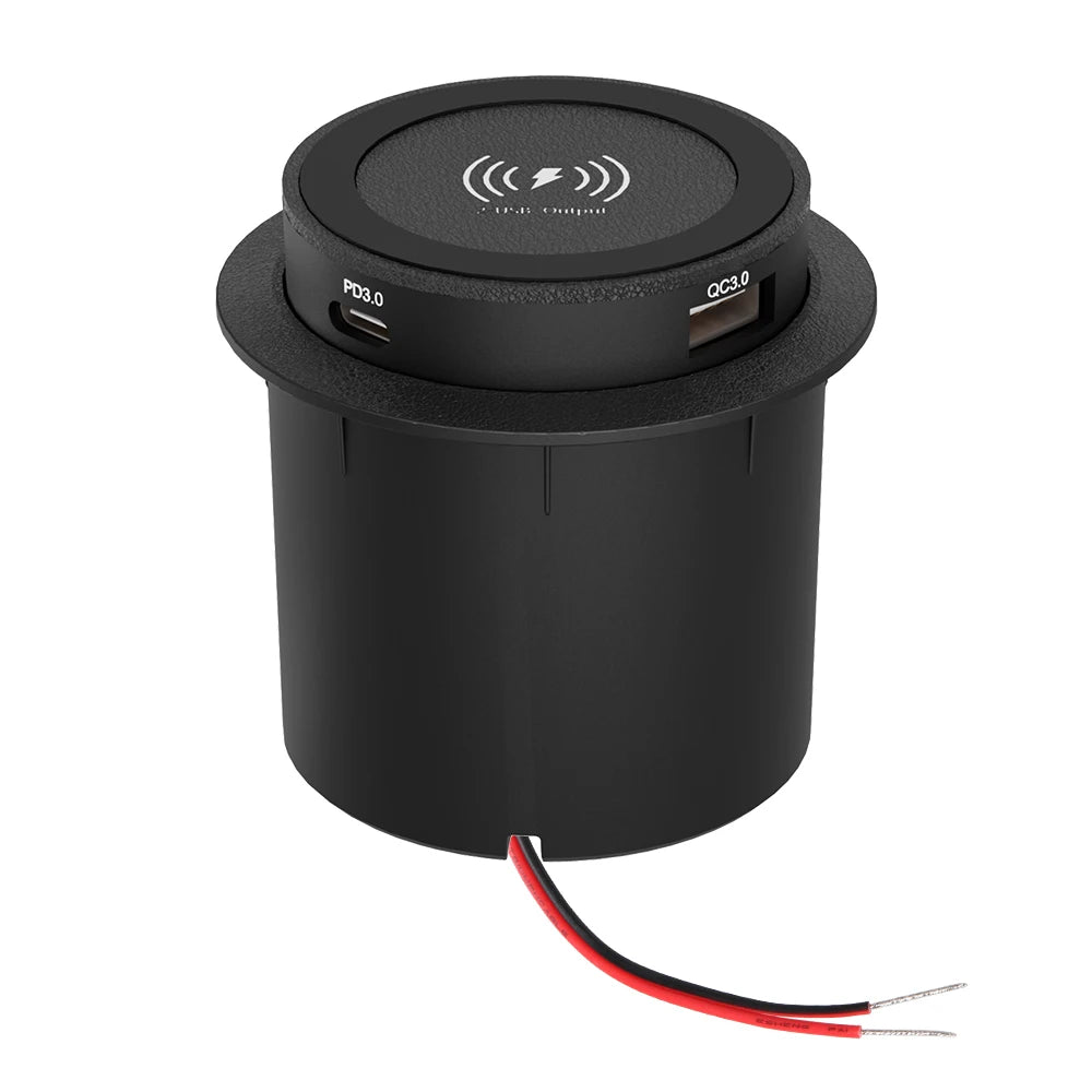 Quick Charge PD 3.0 Car Charger USB Type-C For Camper Truck ATV Boat Car RV Embedded Wireless Charger 15W Outlet Socket