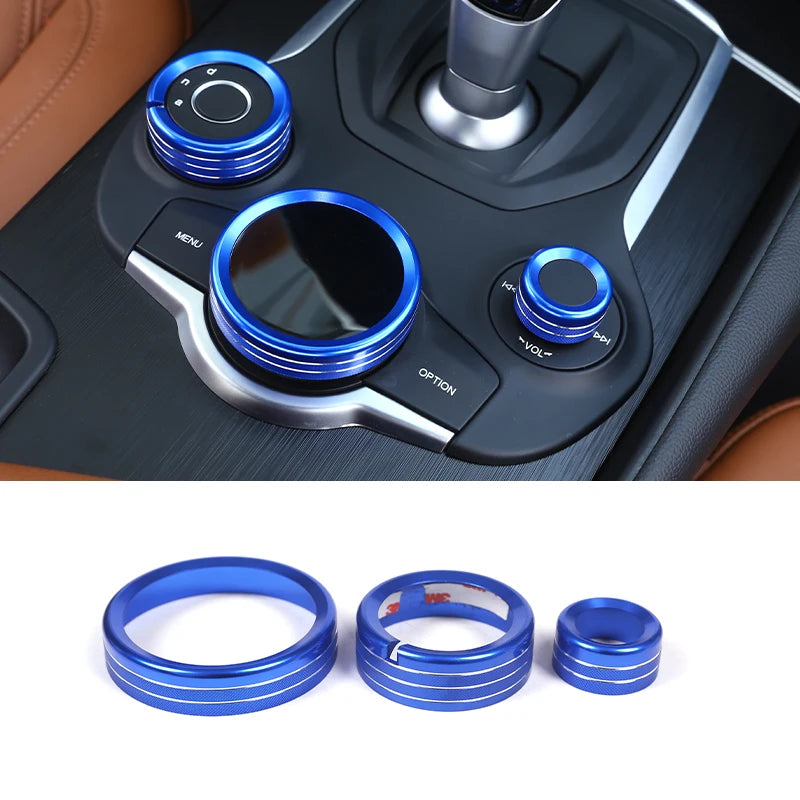 For Alfa Romeo Giulia Stelvio 2017-2020Car Center Console Multimedia Knob Switch Ring Decoration Cover Trim Interior Accessories