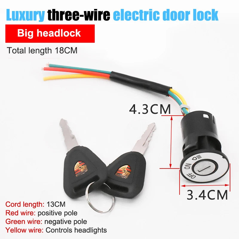 Llave de encendido para bicicleta eléctrica, cerradura de encendido portátil para scooter eléctrico, componentes de bicicleta eléctrica