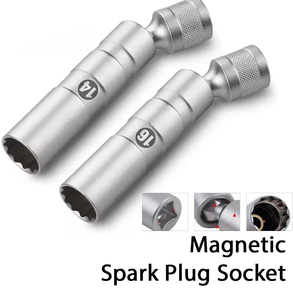 Spark Plug Socket Set, Swivel Universal Joint Magnetic Thin Wall 3/8" Drive, for 14mm 16mm Spark Plug, Professional Removal Tool