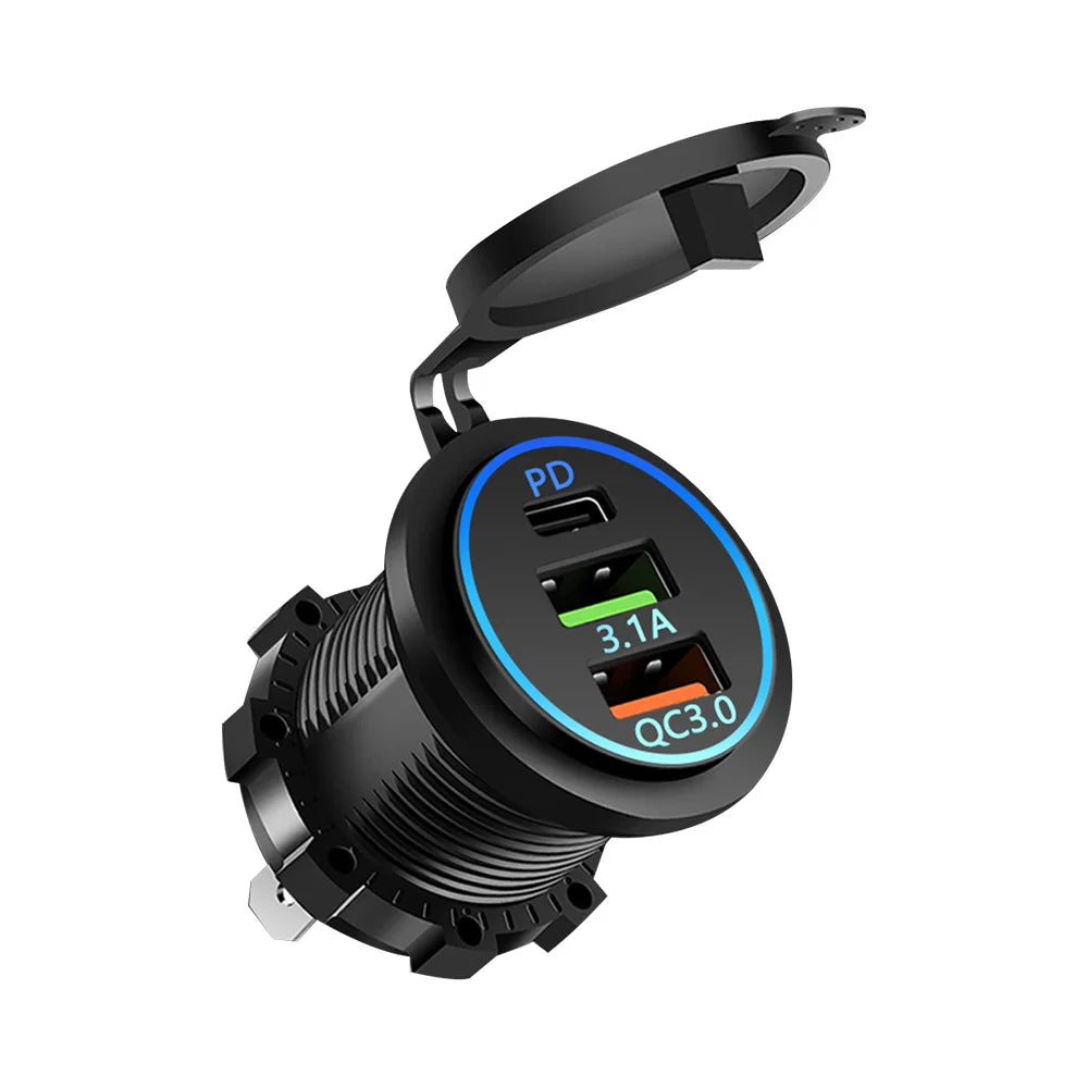 Motorcycle Car Charger Waterproof Modified QC3.0 Dual USB+ Type-C Charger Charger Accessori For 12V-24V Car Auto Motorcycle