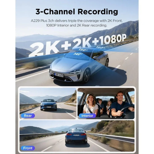 3 Channel Dash Cam with Dual STARVIS 2 Sensors HDR 1440P+1440P+1080P Front Inside Rear Camera 5GHz Wi-Fi Voice Control GPS
