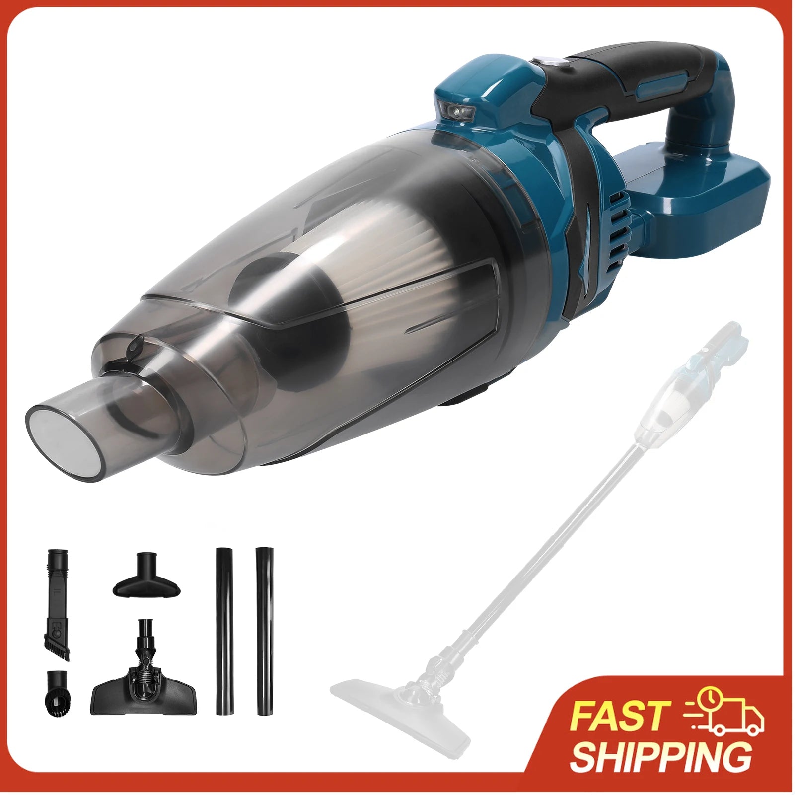 Portable Cordless Vacuum Cleaner 18V 10Kpa Strong Suction with 4 Attachments for Home Car Gap Cleaning 750ml Dust Bin