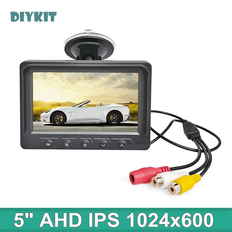 DIYKIT 1024x600 5Inch AHD IPS Car Rear View Monitor Digital Screen Display Support VCD DVD GPS Camera with 2 Video Inputs