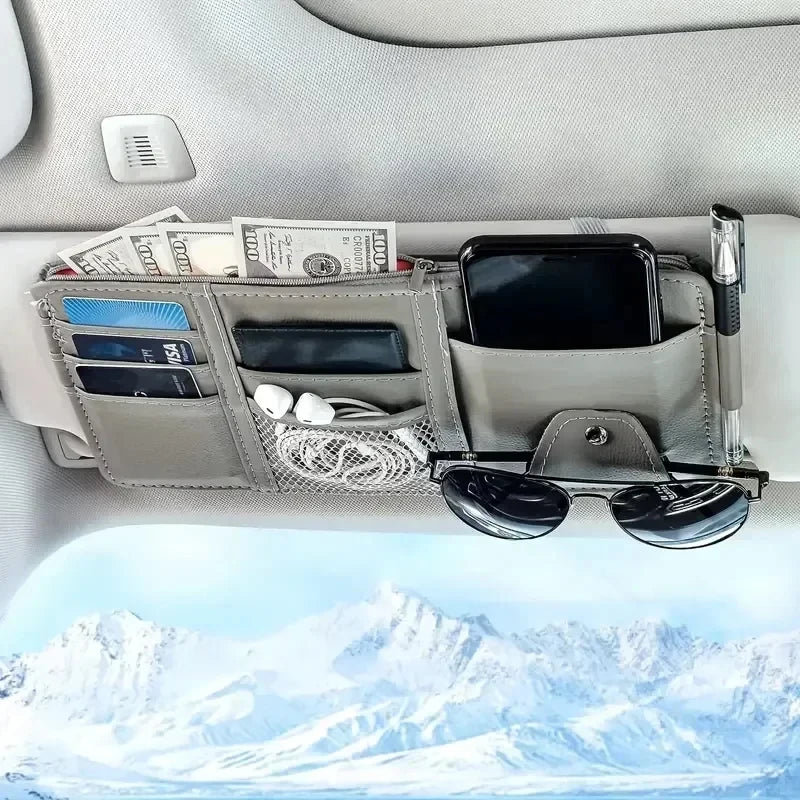 Car Sun Visor Organizer Multi-Pocket Auto Interior Accessories Pocket Organizer Car Document Storage Pouch Pen Holder