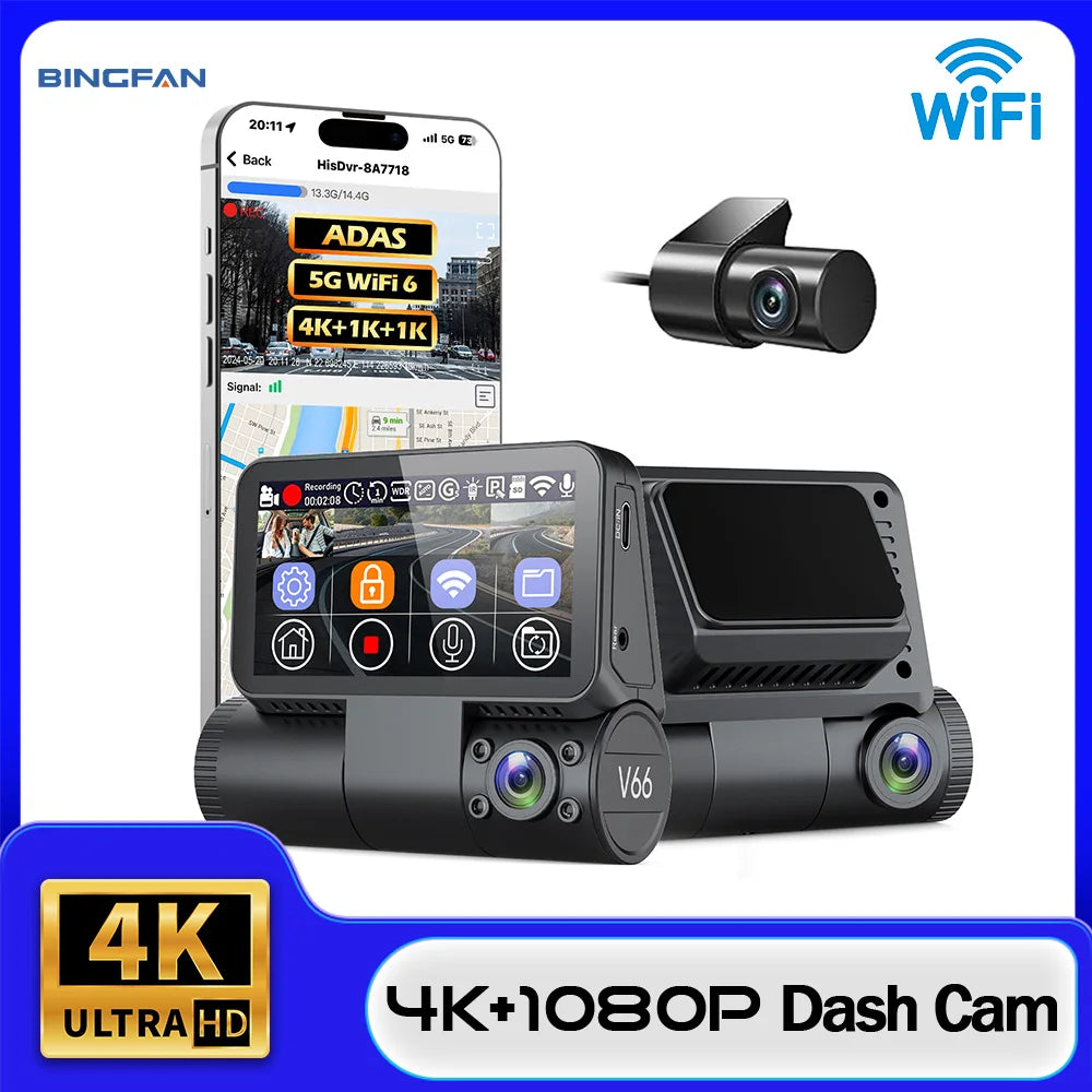 4K+1080P Dash Cam for Car Camera Built-In WIFI Support GPS Car Camera DVR Night Vision Video Recorder 24H Parking