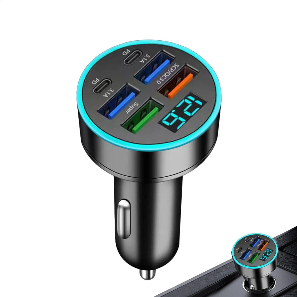 USB Car Charger 66W Fast Charging Car Charger Adapter Digital Display Phone Fast Charger Charging Ports Car Phone Charger