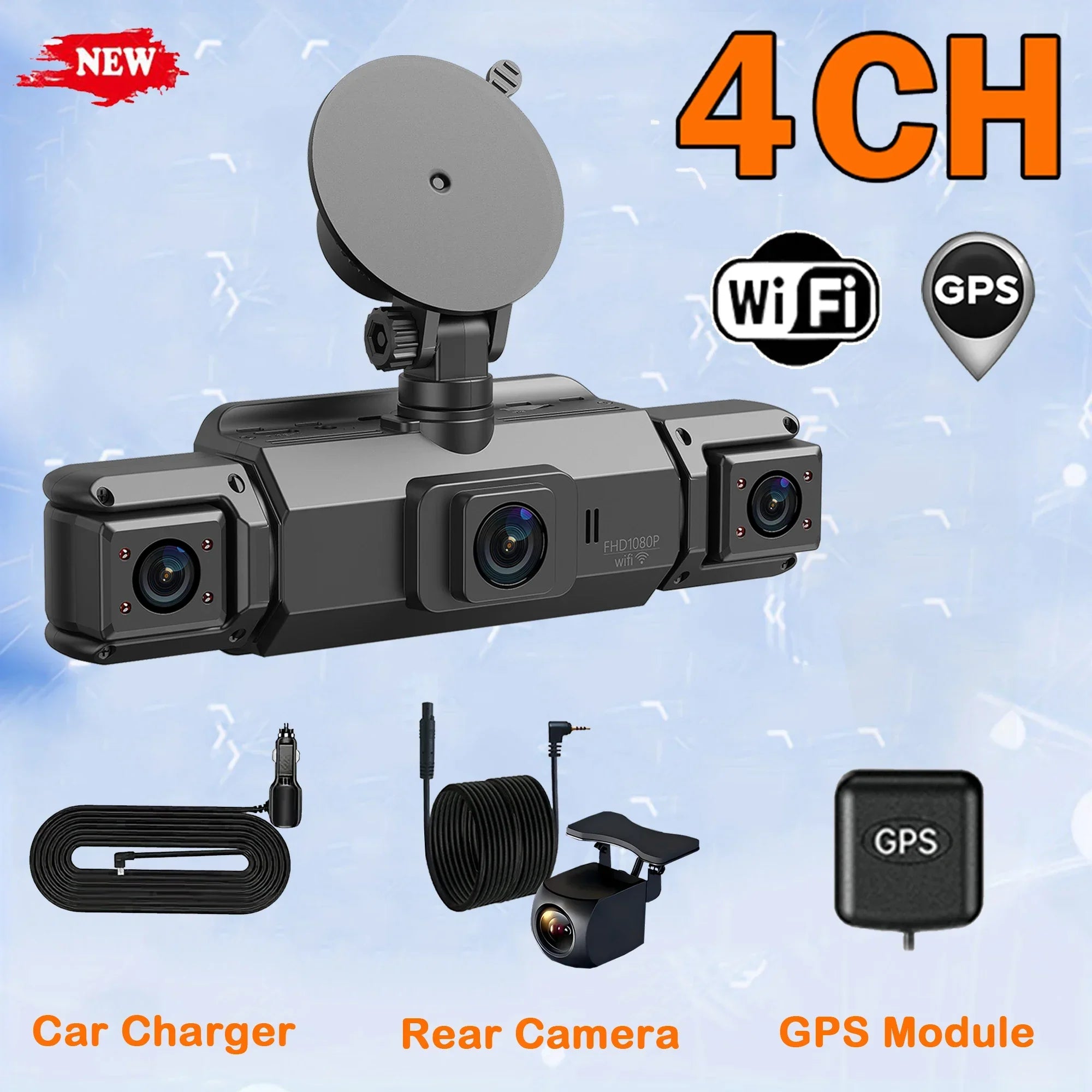 Car Dash Cam 4 Channel Driving Camera with WiFi GPS 1080P Front Left Right Rear Night Vision Loop Recording 24H Parking Monitor