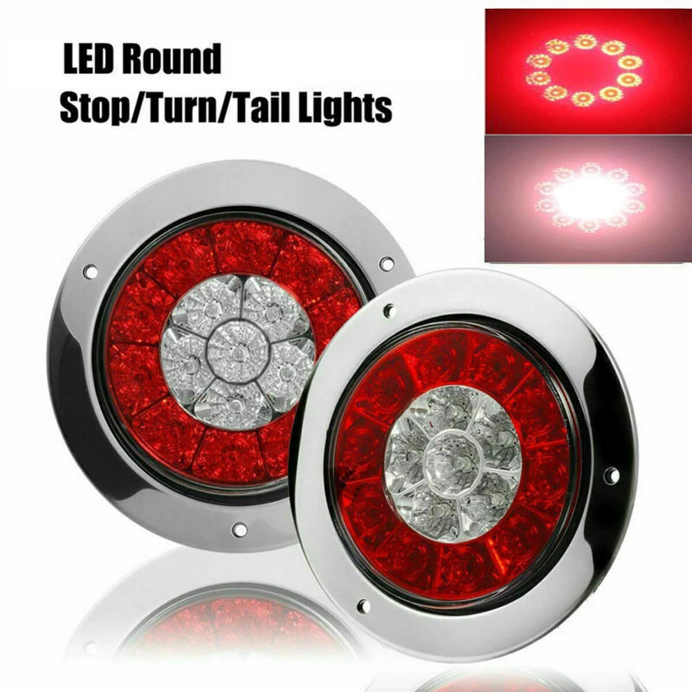 4 x LED Round Tail Lights 12V Fit for cars, trucks, trailers, semi-trailers, boats, flatbeds, buses trucks vans RVs campers etc