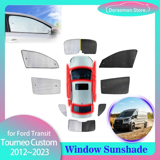 Full Car Sunshade Mat for Ford Transit Tourneo Custom 2012~2023 2013 Side Window Parasol Visor Cover Part Curtain Pad Accessorie