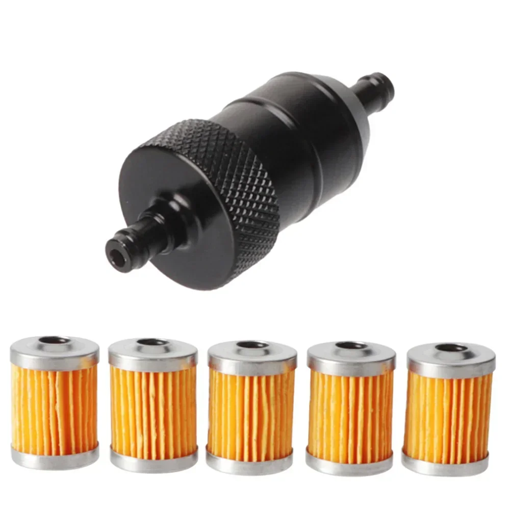 8mm CNC Aluminum Gasoline Cleaner +3/5 Pieces Reusable Cleanable Fuel Filter Motorcycle ATV Quad Inline Oil and Gas Fuel Filter