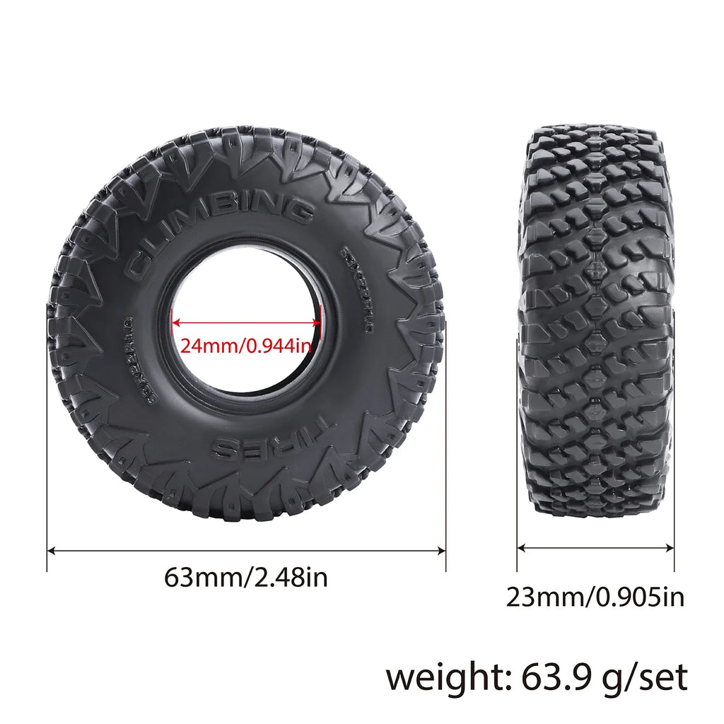 1.0" Soft Rubber Tyre Wheel Tires 63x23mm For 1/18 TRX4M Bronco 1/24 Axial SCX24 Gladiator Fcx24 RC Crawler Upgrade Part
