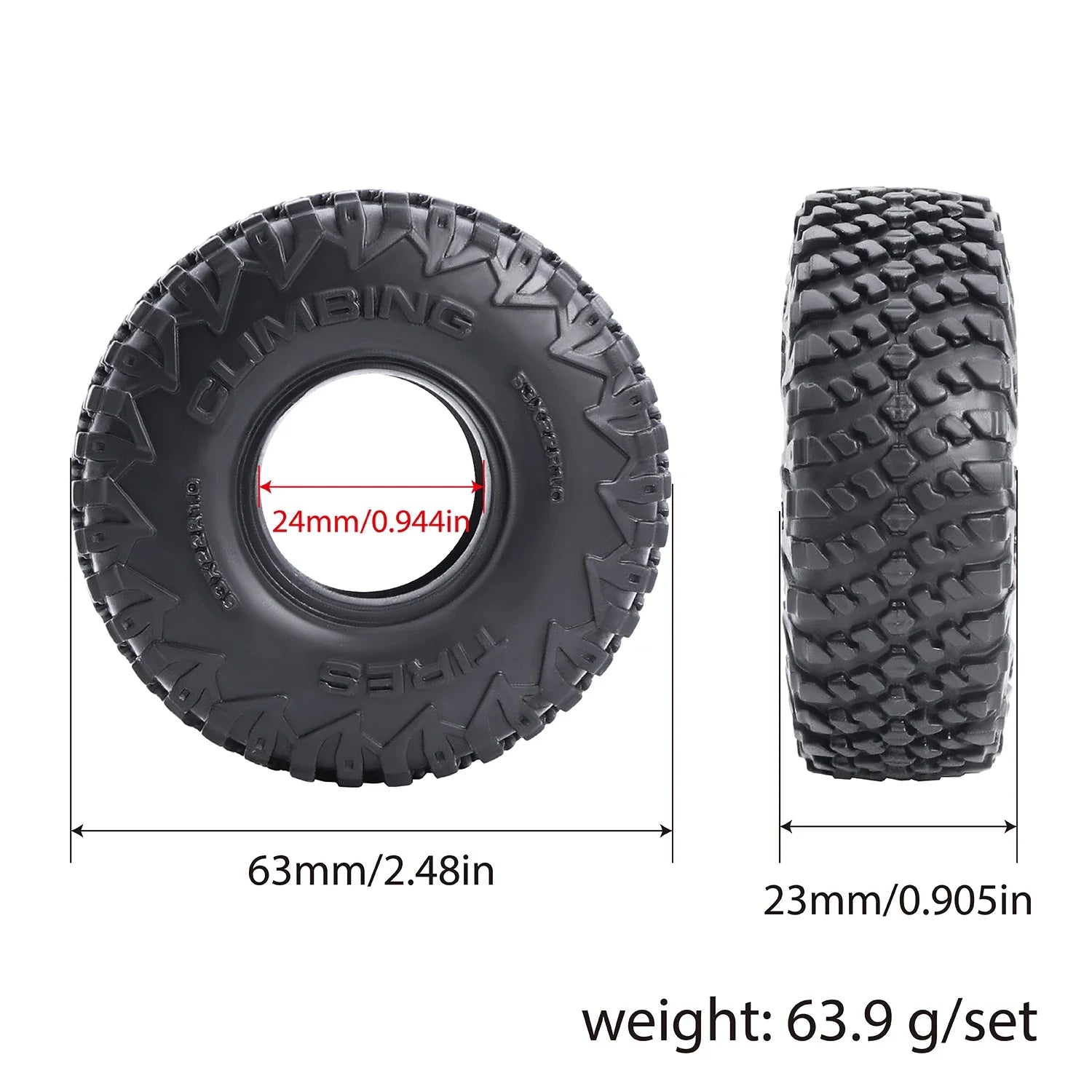 1.0" Soft Rubber Tyre Wheel Tires 63x23mm For 1/18 TRX4M Bronco 1/24 Axial SCX24 Gladiator Fcx24 RC Crawler Upgrade Part