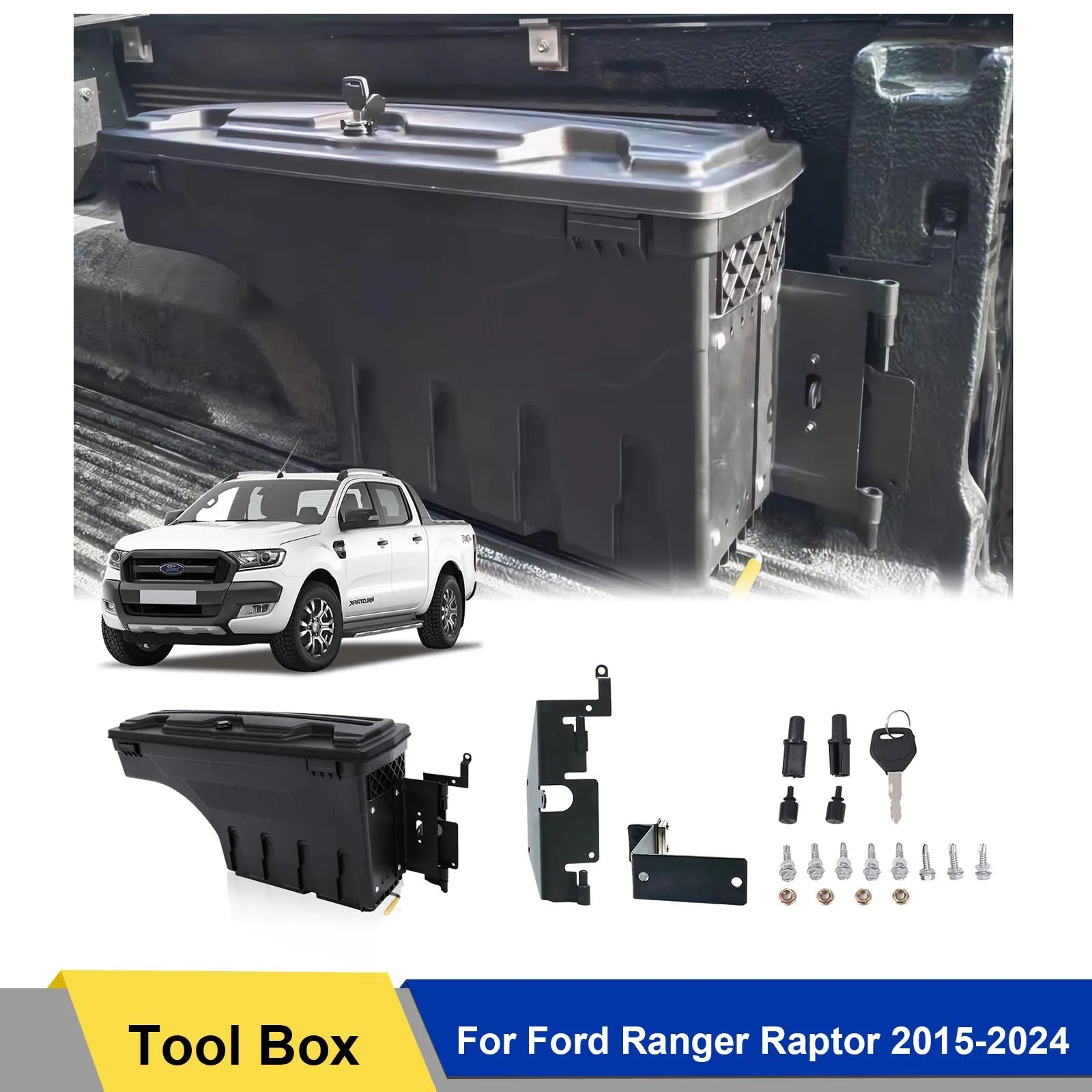 Caja de herramientas para caja de camioneta, almacenamiento, portón trasero, caja de herramientas abatible para Ford Ranger Raptor 2015-2024, accesorios para camioneta 4x4
