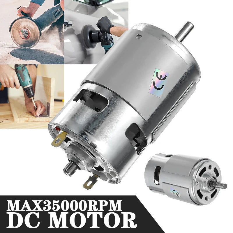 Motor de CC 775, máx. 21 000 RPM, 12 V-24 V CC, con cojinetes de bolas, gran par, alta potencia, bajo nivel de ruido, motorreductor, componentes electrónicos.