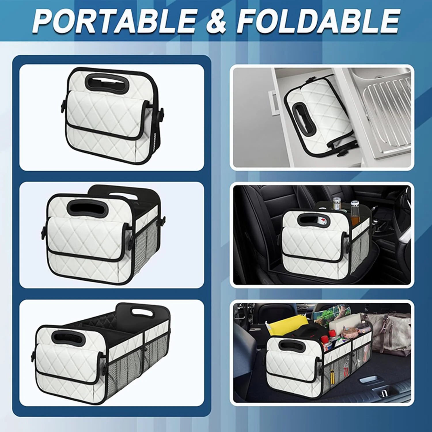 Auto Trunk Organizer with 6 Pockets - Premium Car Storage for Sedan/Truck, Durable Auto Accessories Organizer, Collapsible