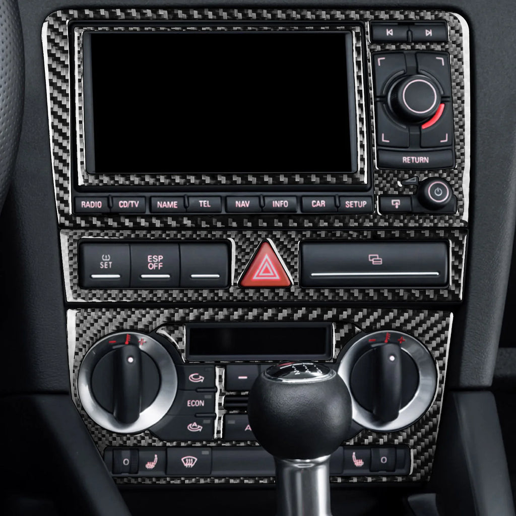 For Audi A3 S3 8P 2006 2007 Car Accessories Carbon Fiber Central AC Radio CD Navigation Panel Set Trim Cover Interior Sticker
