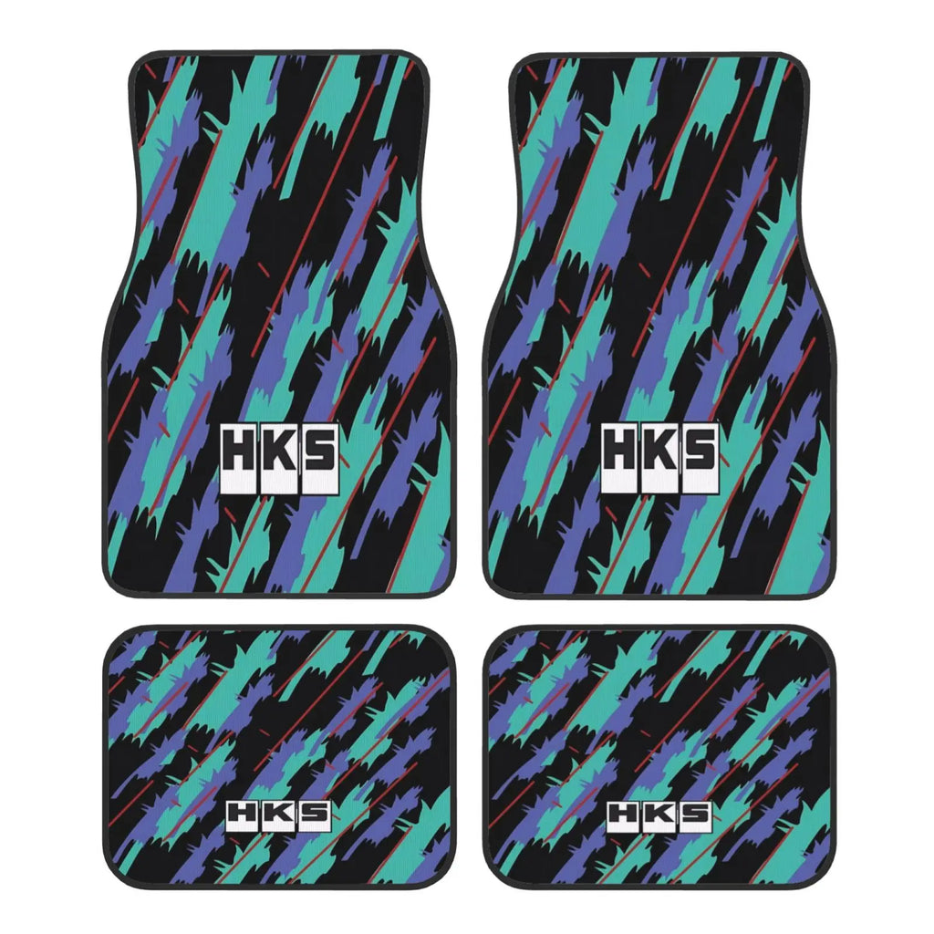Fashion HKS Retro Pattern Car Floor Mats Durable Car Carpet Mat Set of 4pcs with Anti-Slip Backing Fit for SUV Trucks