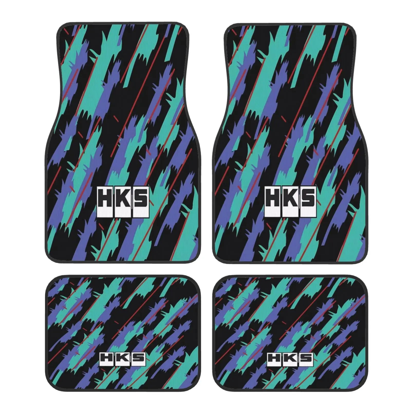 Fashion HKS Retro Pattern Car Floor Mats Durable Car Carpet Mat Set of 4pcs with Anti-Slip Backing Fit for SUV Trucks