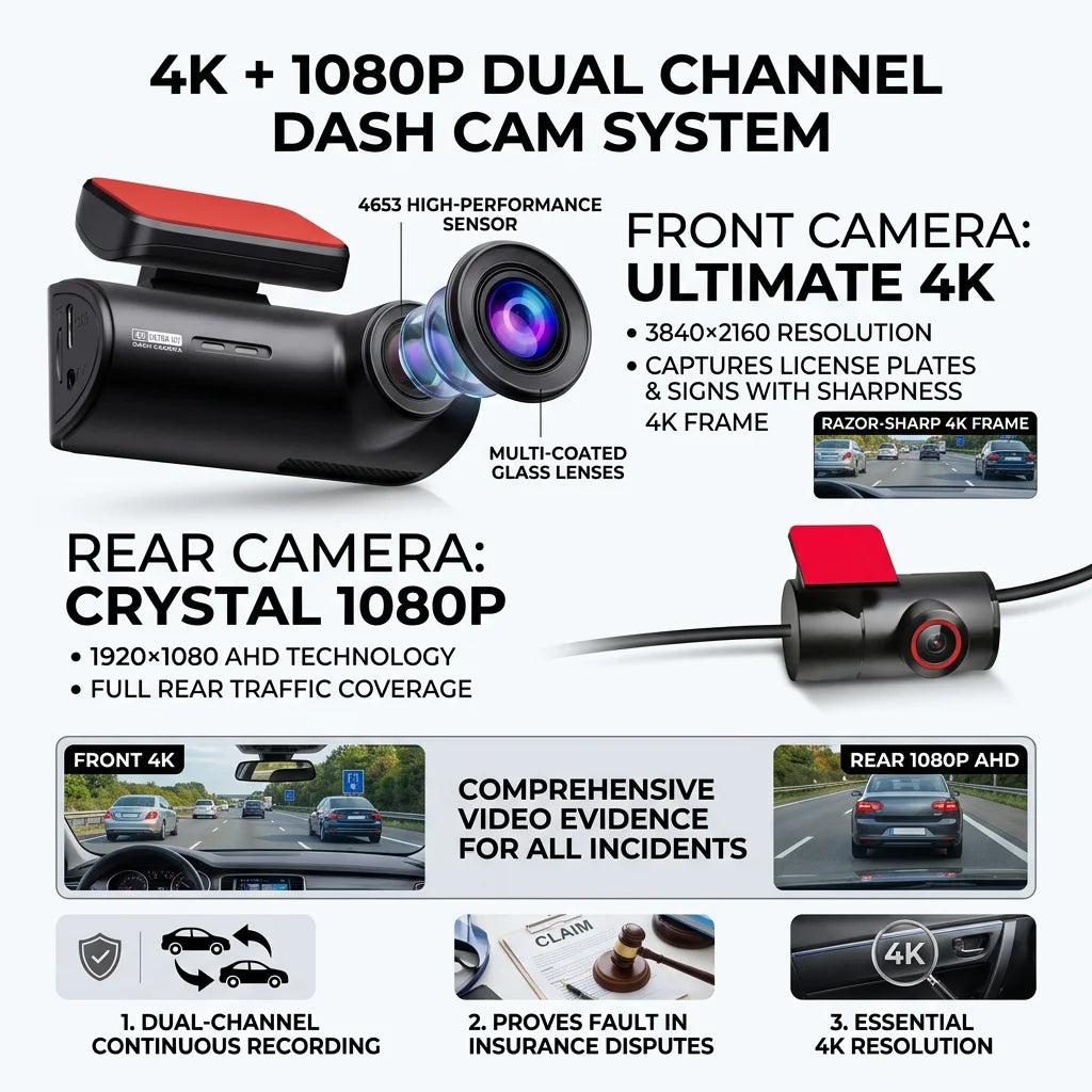 4K+1080P Ultra HD Dash Cam WiFi Car DVR GPS Dual Dash Camera APP Control Video Recorder Night Vision G-Sensor Loop Recording