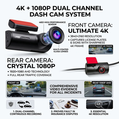 4K+1080P Ultra HD Dash Cam WiFi Car DVR GPS Dual Dash Camera APP Control Video Recorder Night Vision G-Sensor Loop Recording