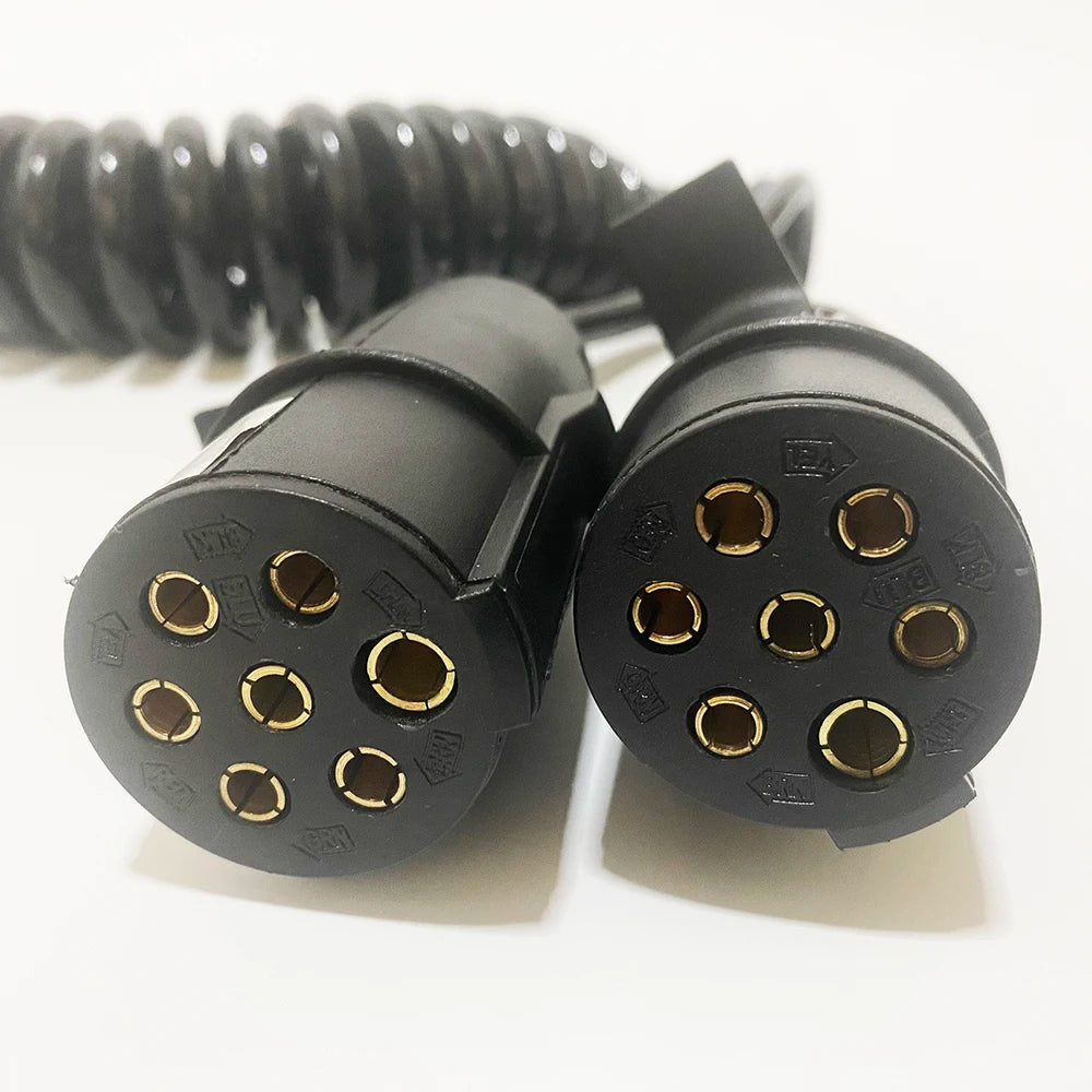 Truck 7 Pin Trailer Cable Seven-Core Line Assembly with Spiral Stretch Spring Plug Wire Connector for Vehicle Accessories