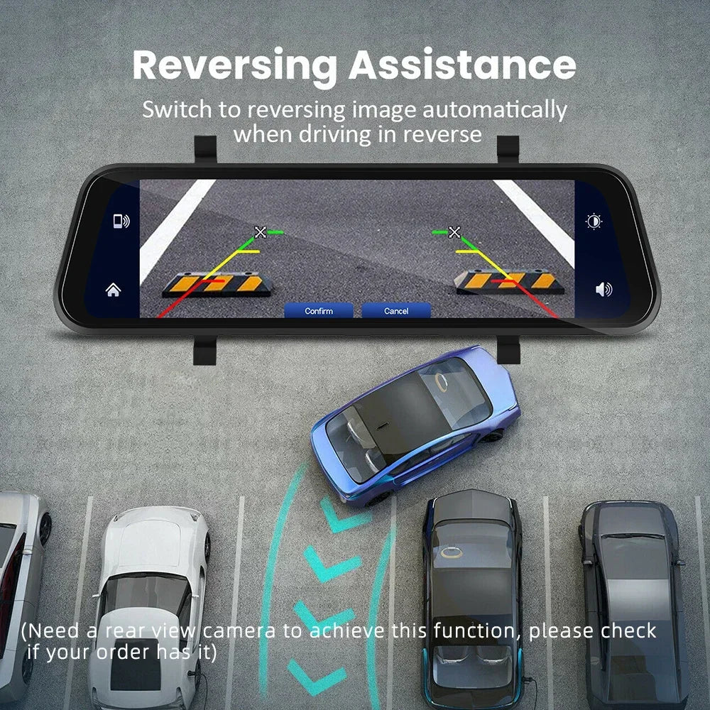 Car Dvr 9.66 Inch Touch Screen Stream Rear View Dash Cam Mirror Dual Camera Drive Recorder Carplay Android Auto Bluetooth