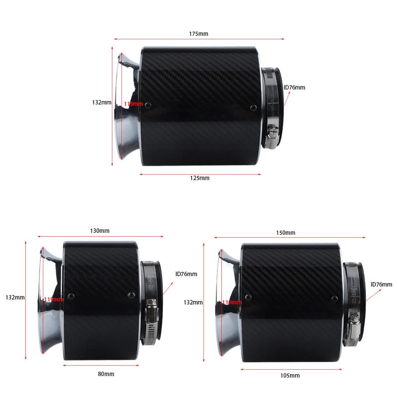 130/150/175mm 3inch Carbon Cover Air Filter Universal Car Vehicle Flow Cleaner High Performance Cold Air Intake Filter