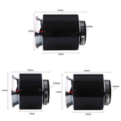 130/150/175mm 3inch Carbon Cover Air Filter Universal Car Vehicle Flow Cleaner High Performance Cold Air Intake Filter