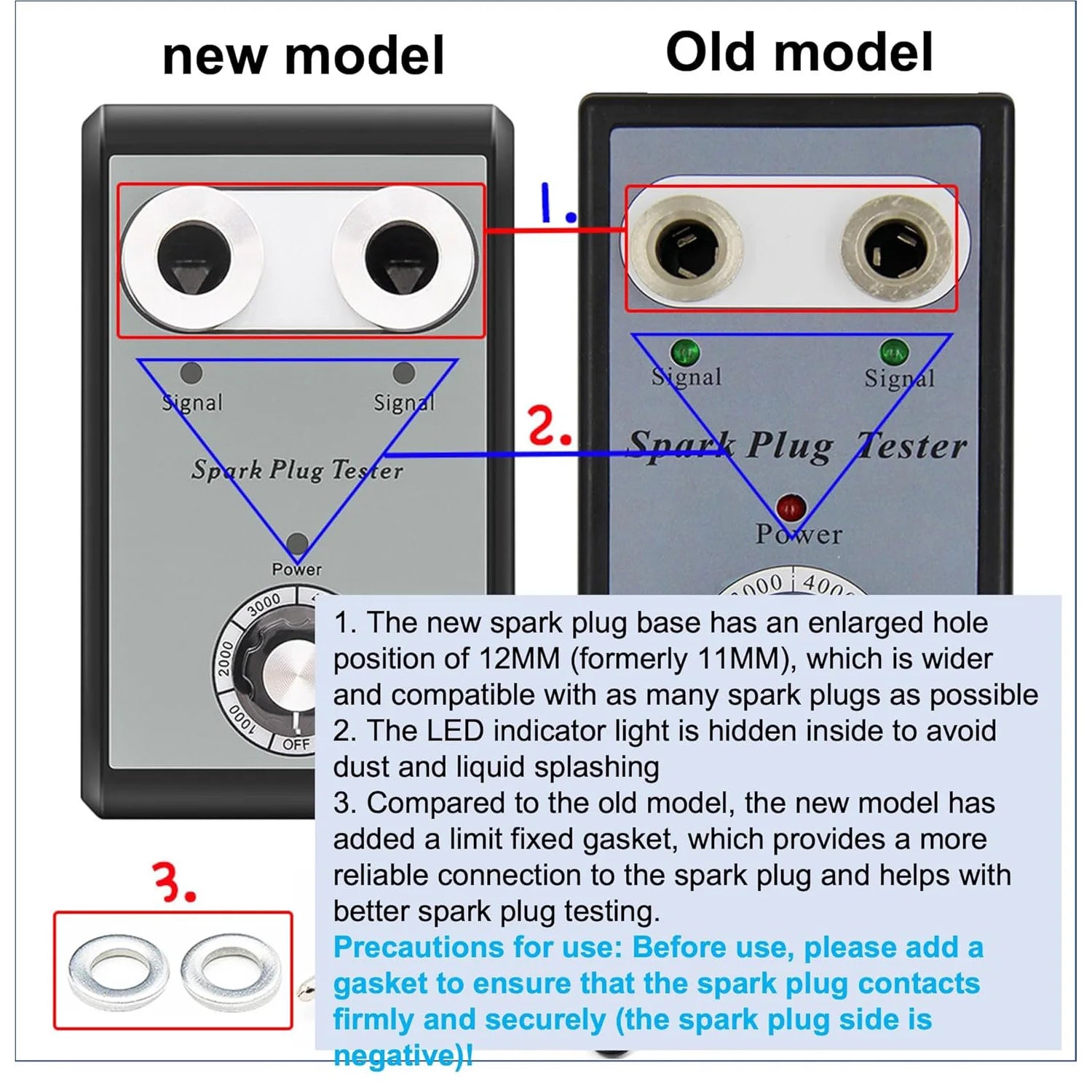 Dual Hole Spark Plug Tester 100-240V for Auto & Moto 12V Gas Vehicles w/ Spark Plug Socket, 1 Set