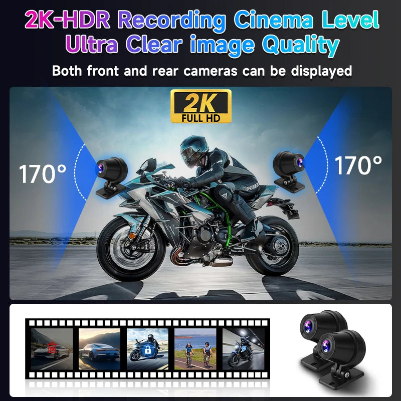 7 inch Motorcycle DVR Navigation CarPlay 2K Camera IP67 Waterproof Host Dual Bluetooth Wireless Android Auto For Moto screen