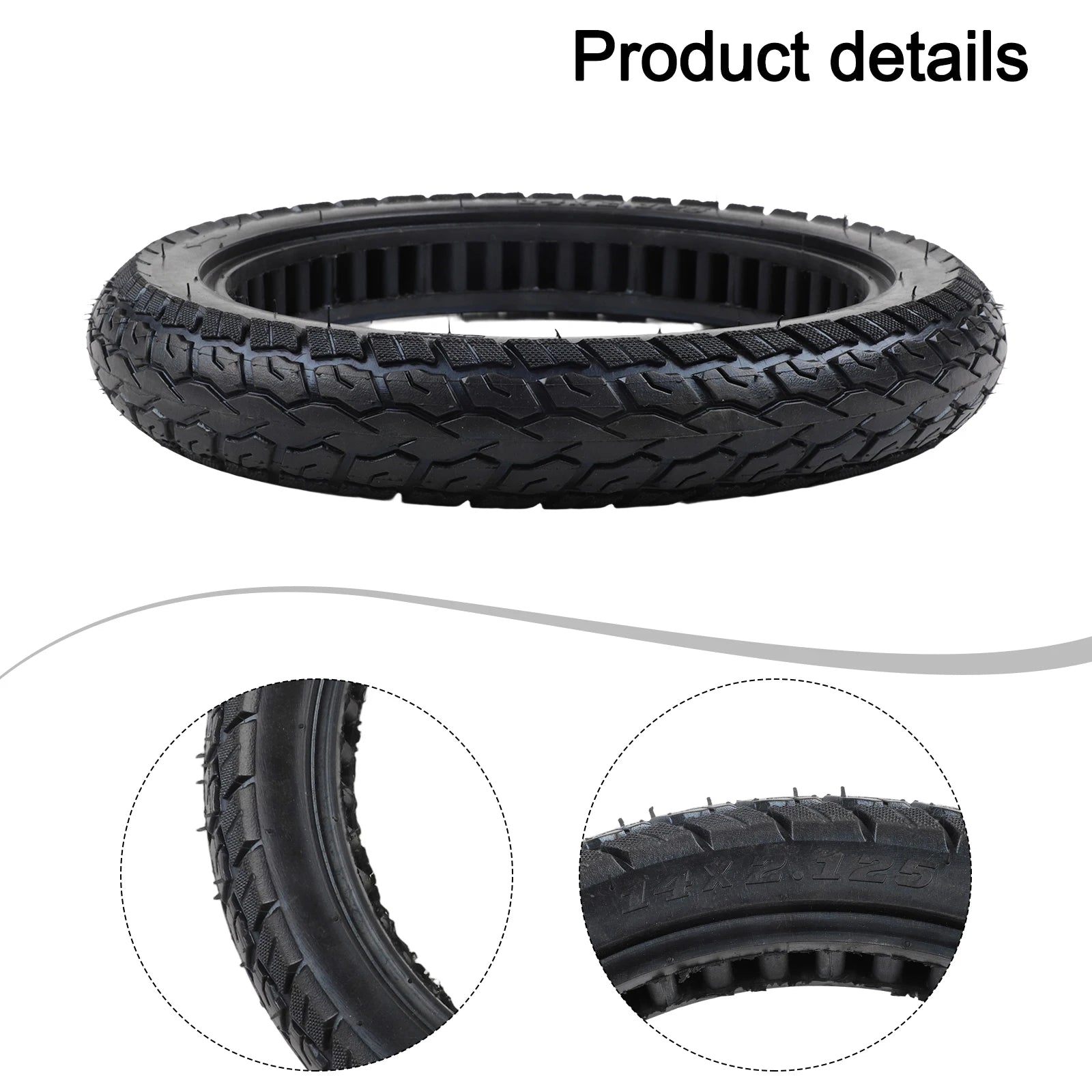 14 Inch Electric Bicycle Tyre 14x2.125(57-254) Solid Tire Puncture-proof High Quality Rubber Tubeless Tires Electric Bike Parts