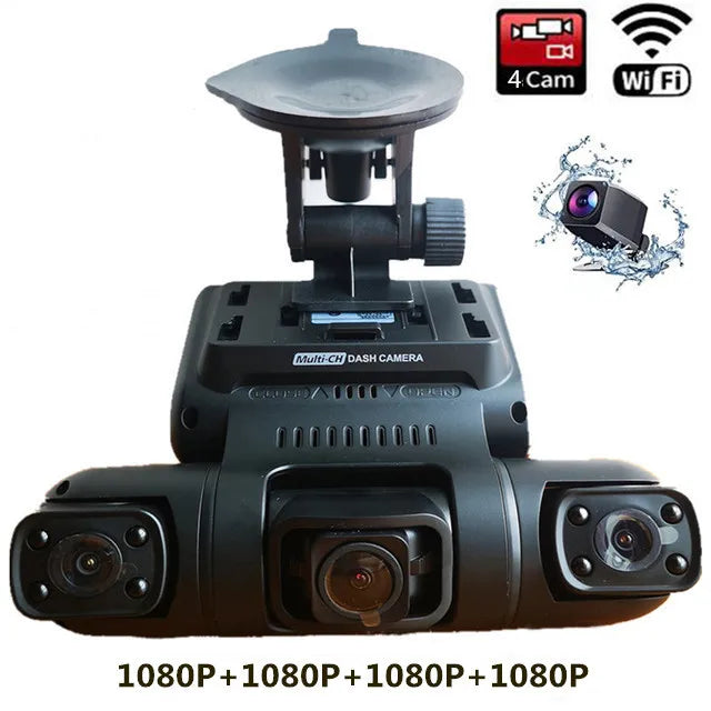 4 Channels Dash Cam 360°Panorama Front/Back/Left/Right 4*1080P Camers WiFi WDR 8 Infrared Light Night Vision 24H Parking Monitor