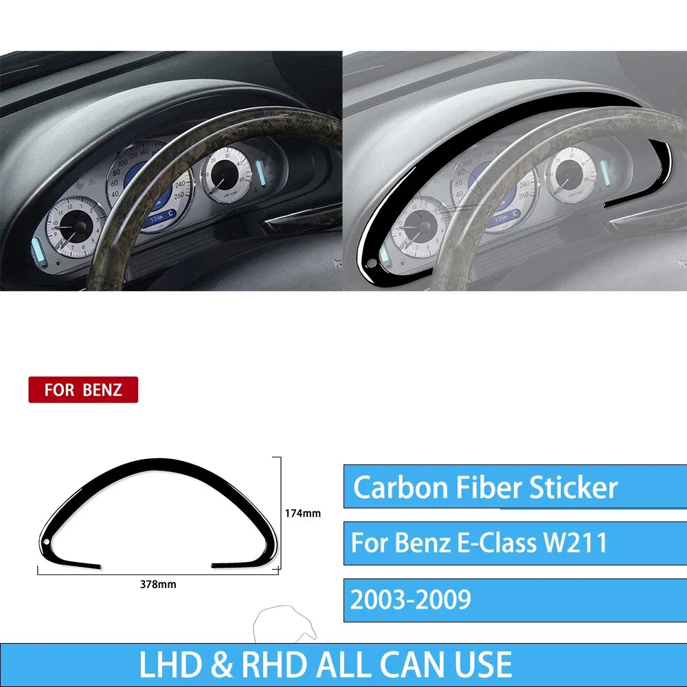 For Mercedes W211 E Class Accessories Interior 2003-2009 Co-pilot Storage  Speedometer Headlight Dashboard Stickers Piano Black