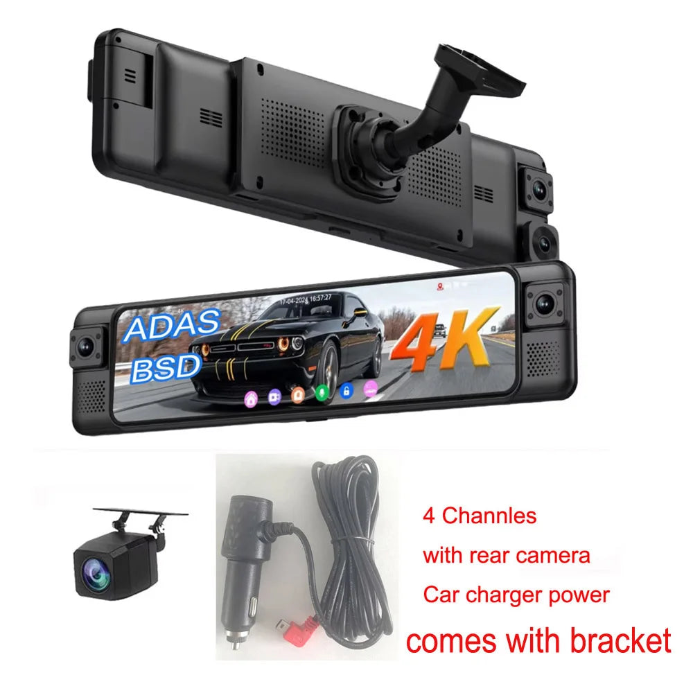 4K Mirror Dash Cam 4 Channel WIFI GPS ADAS BSD Blind Spot Detection Reverse Assist RearView Mirror Car DVR with Special Bracket
