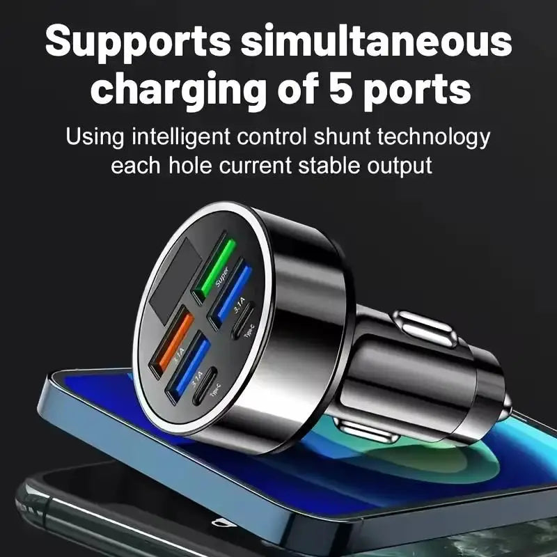 4USB+2PD Fast Charging 300W Car Charger 4 Ports USB Super Charger Type C PD Quick Charge 3.0 Car Charger With Voltage Display