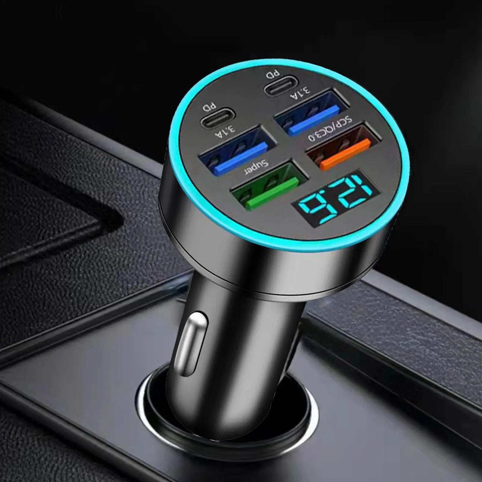USB Car Charger 66W Fast Charging Car Charger Adapter Digital Display Phone Fast Charger Charging Ports Car Phone Charger