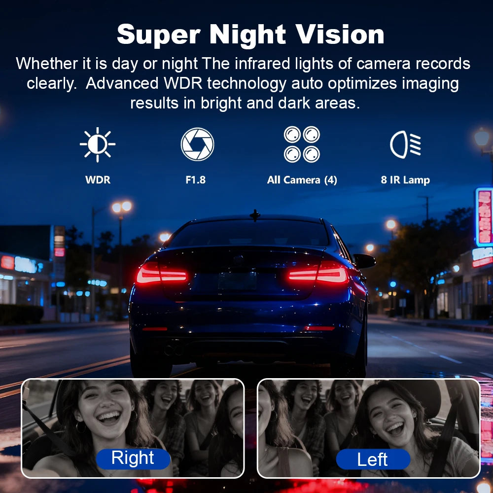 BEPOCAM Dash Cam 4K 4 Channel Front and Rear Inside 360° Car Camera for Cars Built-in WiFi GPS WDR Night Vision 24H Parking Mode
