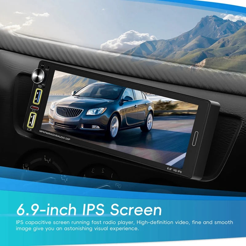 Single Din Car Stereo With Carplay Android Auto, 6.9 Inch IPS Touch Screen Car Radio Bluetooth FM AM USB SWC