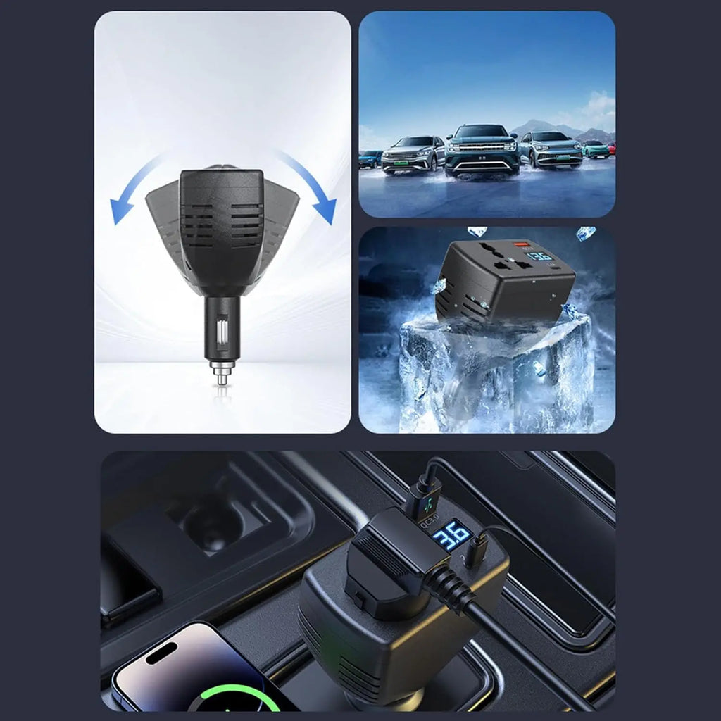 NEW150W Digital Display Car Charger Car Inverter 12V24V to 220V Car Truck Universal Mobile Phone Fast Charging Car Charger